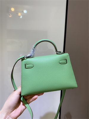 Kelly Mini II Bag Epsom Leather Gold/Silver hardware In Vert Criquet Color
