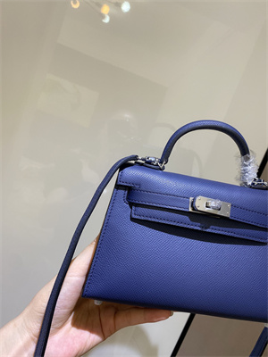 Kelly Mini II Bag Epsom Leather Gold/Silver hardware In Deep Blue Color