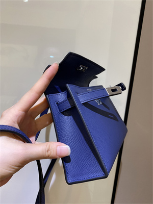 Kelly Mini II Bag Epsom Leather Gold/Silver hardware In Deep Blue Color