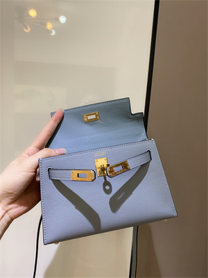 Kelly Mini II Bag Epsom Leather Gold/Silver hardware In Blue Brume Color