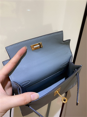 Kelly Mini II Bag Epsom Leather Gold/Silver hardware In Blue Brume Color