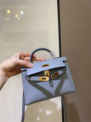 Kelly Mini II Bag Epsom Leather Gold/Silver hardware In Blue Brume Color