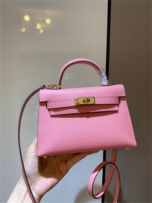 Kelly Mini II Bag Epsom Leather Gold/Silver hardware In Pink Color