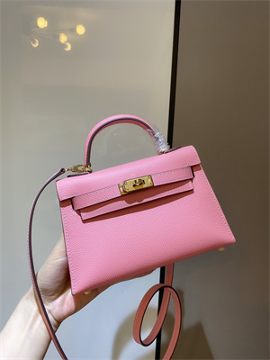 Kelly Mini II Bag Epsom Leather Gold/Silver hardware In Pink Color