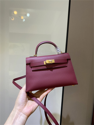 Kelly Mini II Bag Epsom Leather Gold/Silver hardware In Burgundy Color