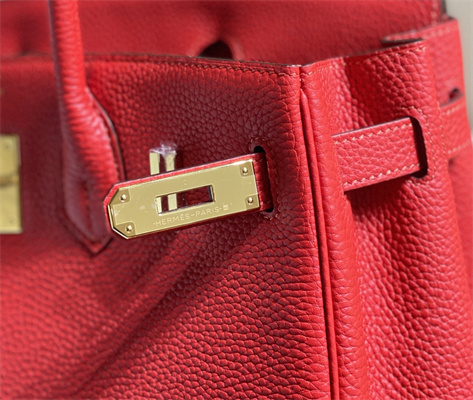 Bir.kin Bag Calfskin Leather 25/30/35CM Gold/Silver Hardware In Red Color