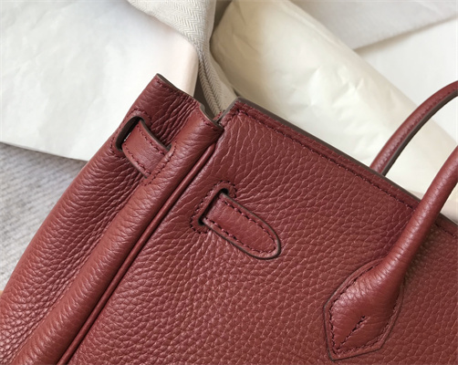 Bir.kin Bag Calfskin Leather 25/30/35CM Gold/Silver Hardware In Bordeaux Color
