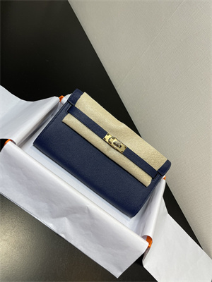 Kelly Classique To Go wallet Epsom Leather Gold Tone Metal In Navy Color HS