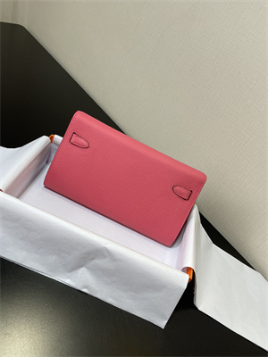 Kelly Classique To Go wallet Epsom Leather Silver Tone Metal In Rose Lipsur Color HS