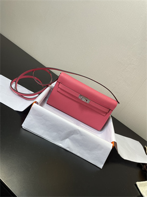 Kelly Classique To Go wallet Epsom Leather Silver Tone Metal In Rose Lipsur Color HS