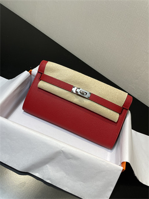 Kelly Classique To Go wallet Epsom Leather Silver Tone Metal In Red Color HS