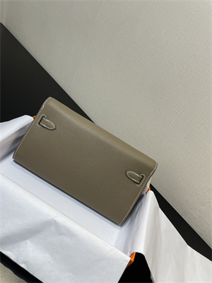 Kelly Classique To Go wallet Epsom Leather Silver Tone Metal In Etoupe Color HS