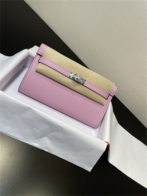 Kelly Classique To Go wallet Epsom Leather Silver Tone Metal In Mauve Sylvestre Color HS
