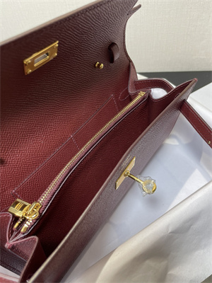 Kelly Classique To Go wallet Epsom Leather Gold Tone Metal In Bordeaux Color HS