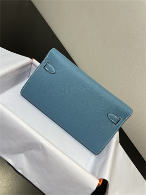 Kelly Classique To Go wallet Epsom Leather Gold Tone Metal In Blue Jean Color HS