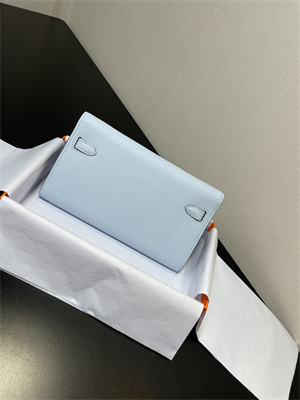 Kelly Classique To Go wallet Epsom Leather Gold Tone Metal In Blue Brume Color HS