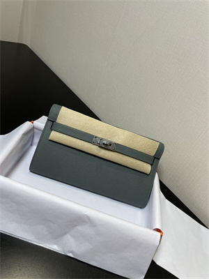 Kelly Classique To Go wallet Epsom Leather Silver Tone Metal In Vert Amande Color HS