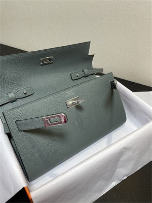 Kelly Classique To Go wallet Epsom Leather Silver Tone Metal In Vert Amande Color HS