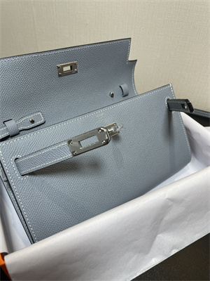 Kelly Classique To Go wallet Epsom Leather Silver Tone Metal In Blue Lin Color HS