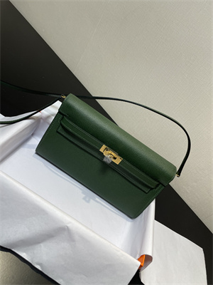 Kelly Classique To Go wallet Epsom Leather Gold Tone Metal In Vert Anglais Color HS