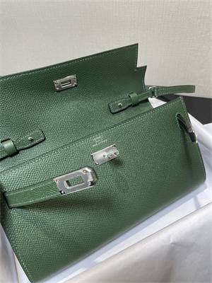 Kelly Classique To Go wallet Epsom Leather Silver Tone Metal In Vert Anglais Color HS