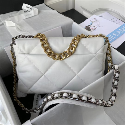 Chanel 19 Large Handbag Lambskin Gold Double C Metal White AS1161