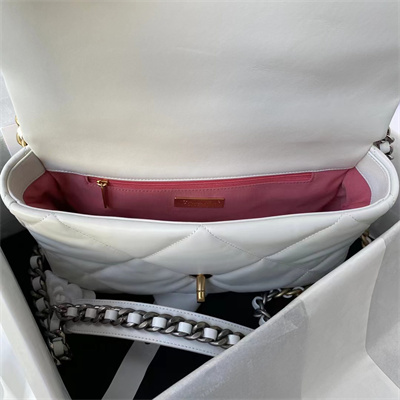 Chanel 19 Large Handbag Lambskin Gold Double C Metal White AS1161