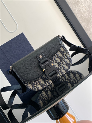 Di.or Mini Saddle Messenger Bag With Flap Beige and Black Oblique Jacquard With Black Grained Calfskin