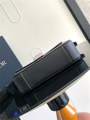 Di.or Small Saddle Messenger Bag With Flap Black Grained Calfskin