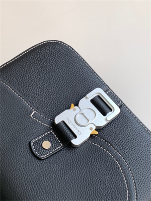 Di.or Small Saddle Messenger Bag With Flap Black Grained Calfskin