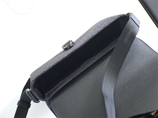 Di.or Saddle Messenger Bag Black Oblique Jacquard With Grained Calfskin