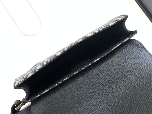 Di.or Saddle Pouch Beige and Black Oblique Jacquard and Black Grained Calfskin