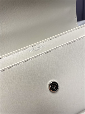 Y.S.L Sunset MEDIUM Bag In Smooth Leather Silver Tone Metal White Color