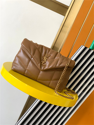 Y.S.L TOY PUFFER In Nappa Lambskin Gold Tone Metal Caramel Color