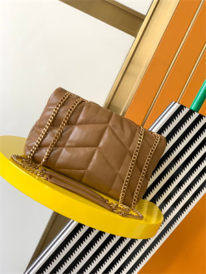 Y.S.L TOY PUFFER In Nappa Lambskin Gold Tone Metal Caramel Color