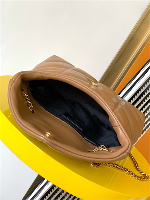 Y.S.L TOY PUFFER In Nappa Lambskin Gold Tone Metal Caramel Color