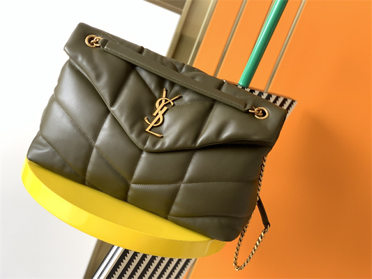 Y.S.L PUFFER MEDIUM In Nappa Lambskin Gold Tone Metal Dk Green Color