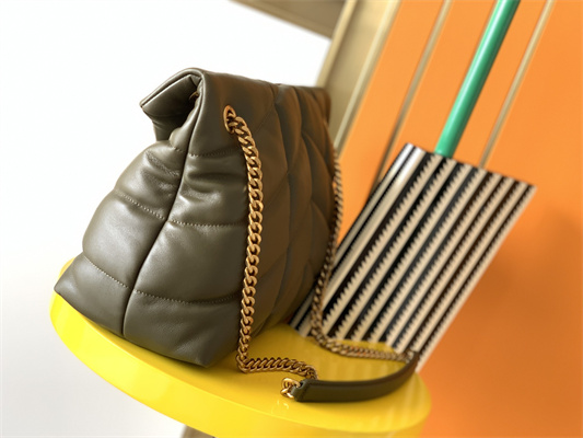 Y.S.L PUFFER MEDIUM In Nappa Lambskin Gold Tone Metal Dk Green Color