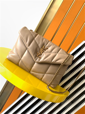 Y.S.L PUFFER MEDIUM In Nappa Lambskin Gold Tone Metal Beige Color