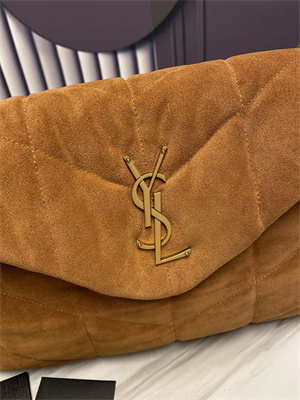 Y.S.L PUFFER MEDIUM In Suede Leather Gold Tone Metal Caramel Color