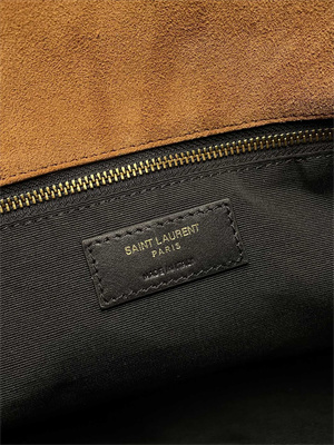 Y.S.L PUFFER MEDIUM In Suede Leather Gold Tone Metal Caramel Color