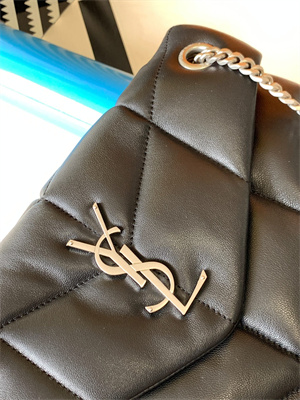 Y.S.L PUFFER SMALL  In Nappa Lambskin Silver Tone Metal Black Color