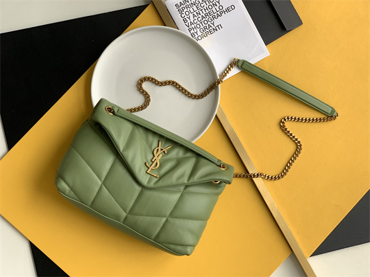 Y.S.L PUFFER SMALL  In Nappa Lambskin Gold Tone Metal Avocado Green Color