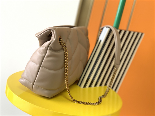 Y.S.L PUFFER SMALL In Nappa Lambskin Gold Tone Metal Beige Color