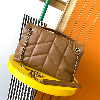 Y.S.L PUFFER SMALL In Nappa Lambskin Gold Tone Metal Caramel Color