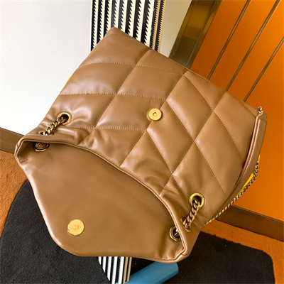 Y.S.L PUFFER SMALL In Nappa Lambskin Gold Tone Metal Caramel Color