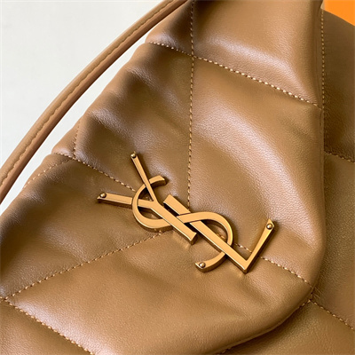 Y.S.L PUFFER SMALL In Nappa Lambskin Gold Tone Metal Caramel Color