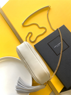 Y.S.L MINI LOU In White Quilted Grain De Poudre Embossed Leather  Gold Tone Metal