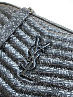 Y.S.L MINI LOU In Black Quilted Grain De Poudre Embossed Leather  Black Tone Metal