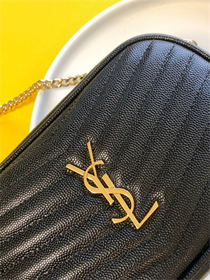 Y.S.L MINI LOU In Black Quilted Grain De Poudre Embossed Leather  Gold Tone Metal